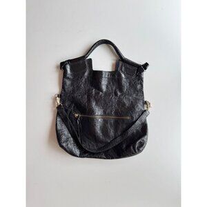 FOLEY + CORINNA Mid City Black Crinkle Leather Foldover Crossbody Bag Purse